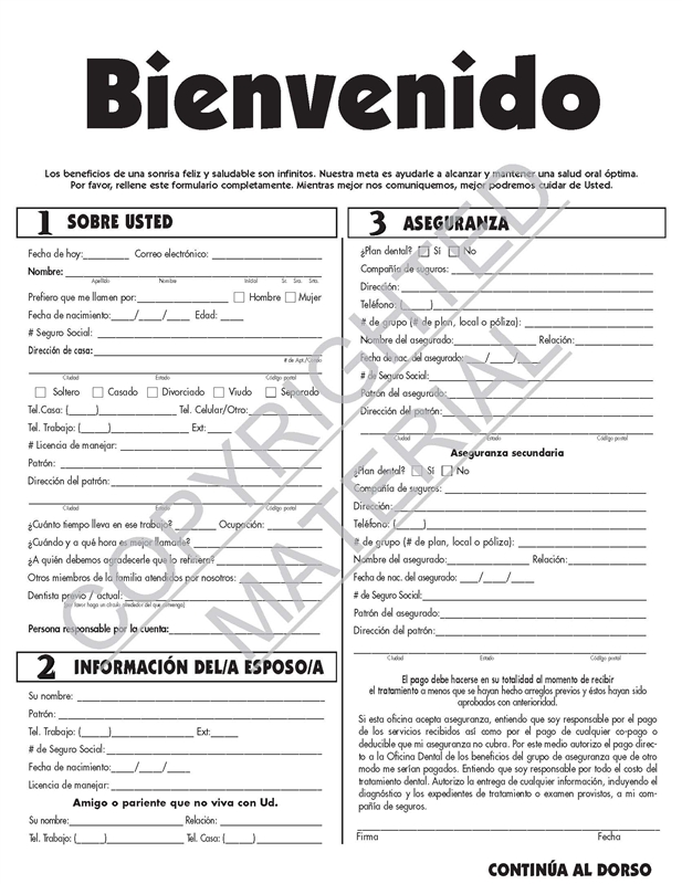 Adult Welcome Form Spanish Version